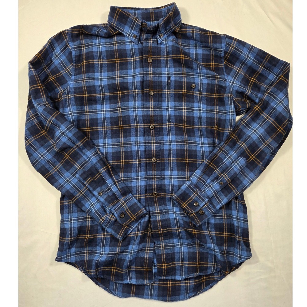 GH Bass & Co Mens Small Blue Yellow Plaid Flannel Long Sleeve Button Down Shirt